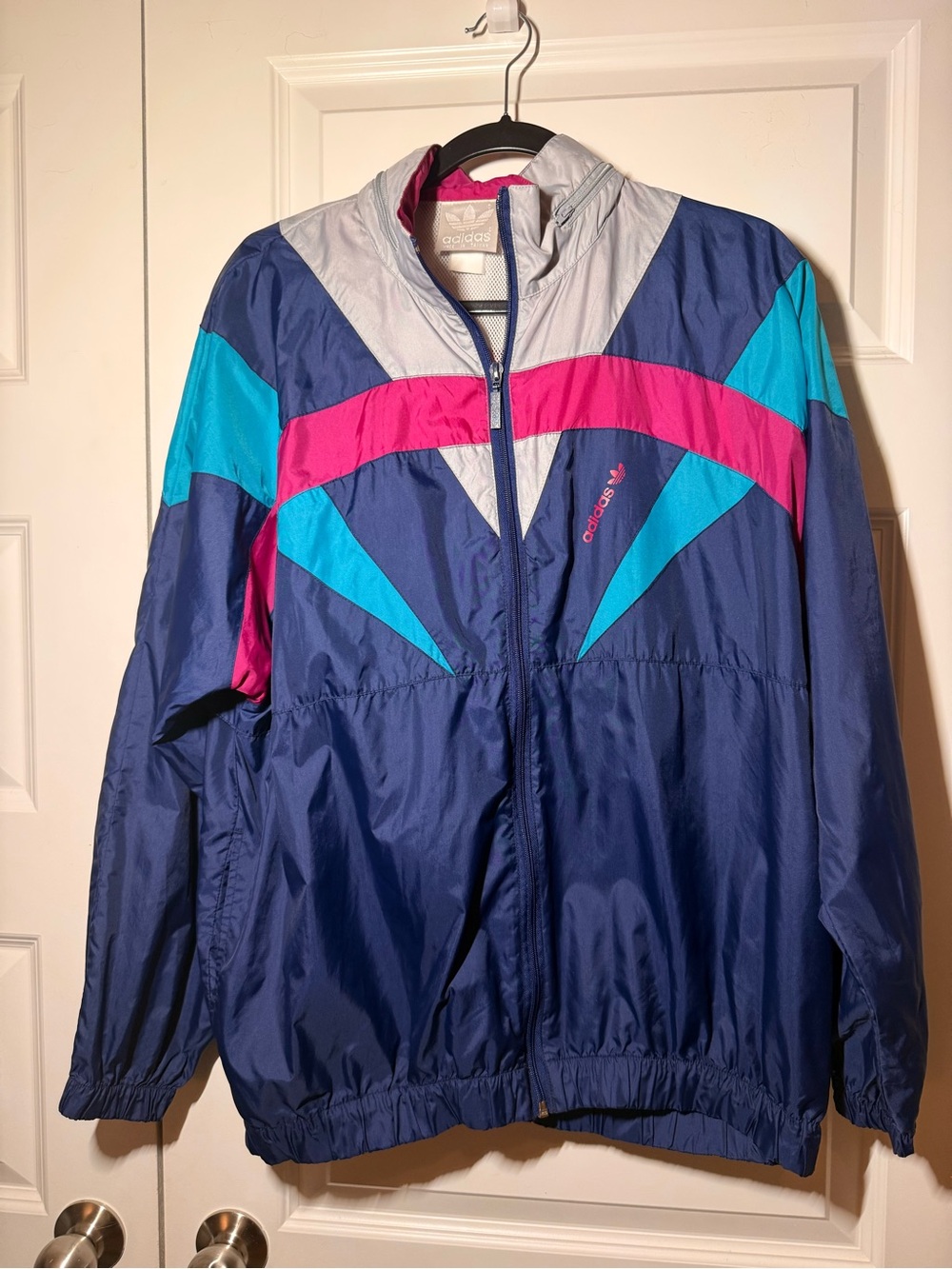 adidas vintage Navy Pink Teal Colorblock Windbreaker Jacket